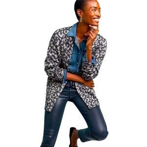 Anthropologie Michael Stars Classic Jacket Leopard Cardigan Sweater Grey Women S